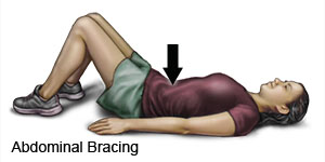 Woman performing an abdominal bracing exercise to avoid lower back pain.