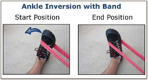 Ankle inversion hiking exercise with band.