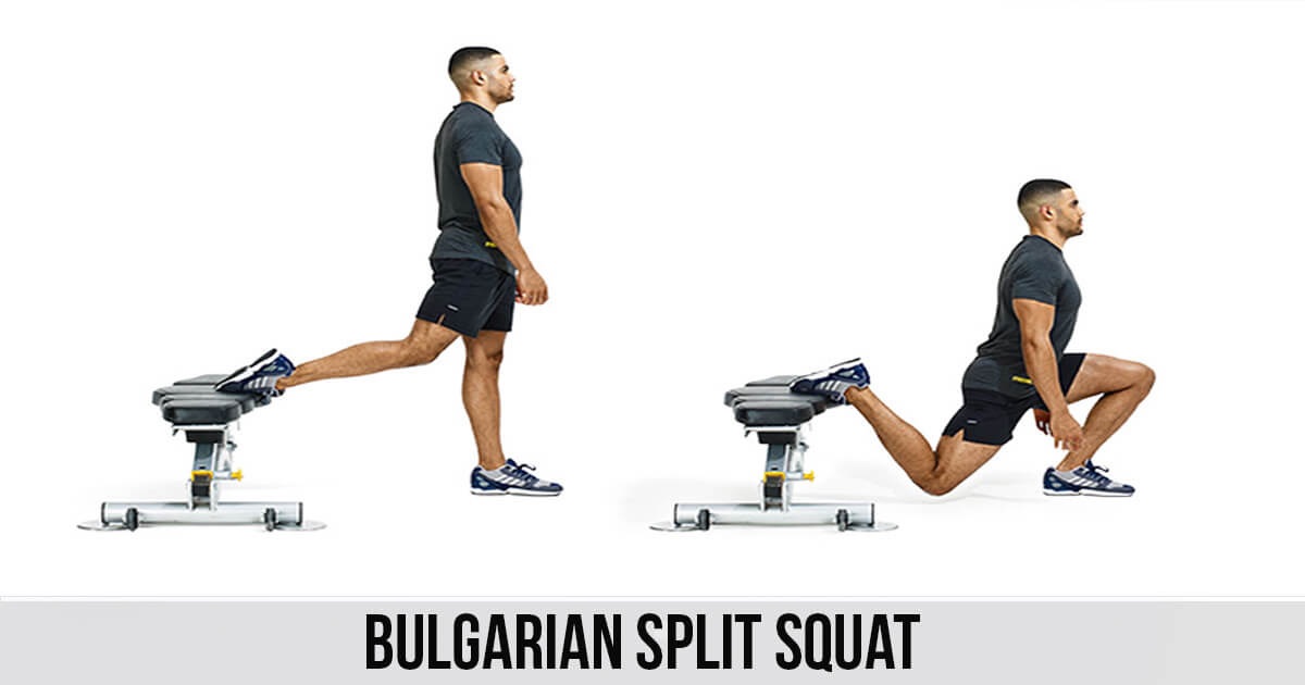Hiking exercise Bulgarian split squat performed on a utility bench.