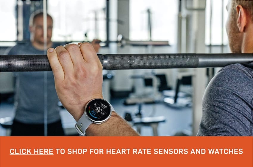 Man wearing heart rate sensor watch.