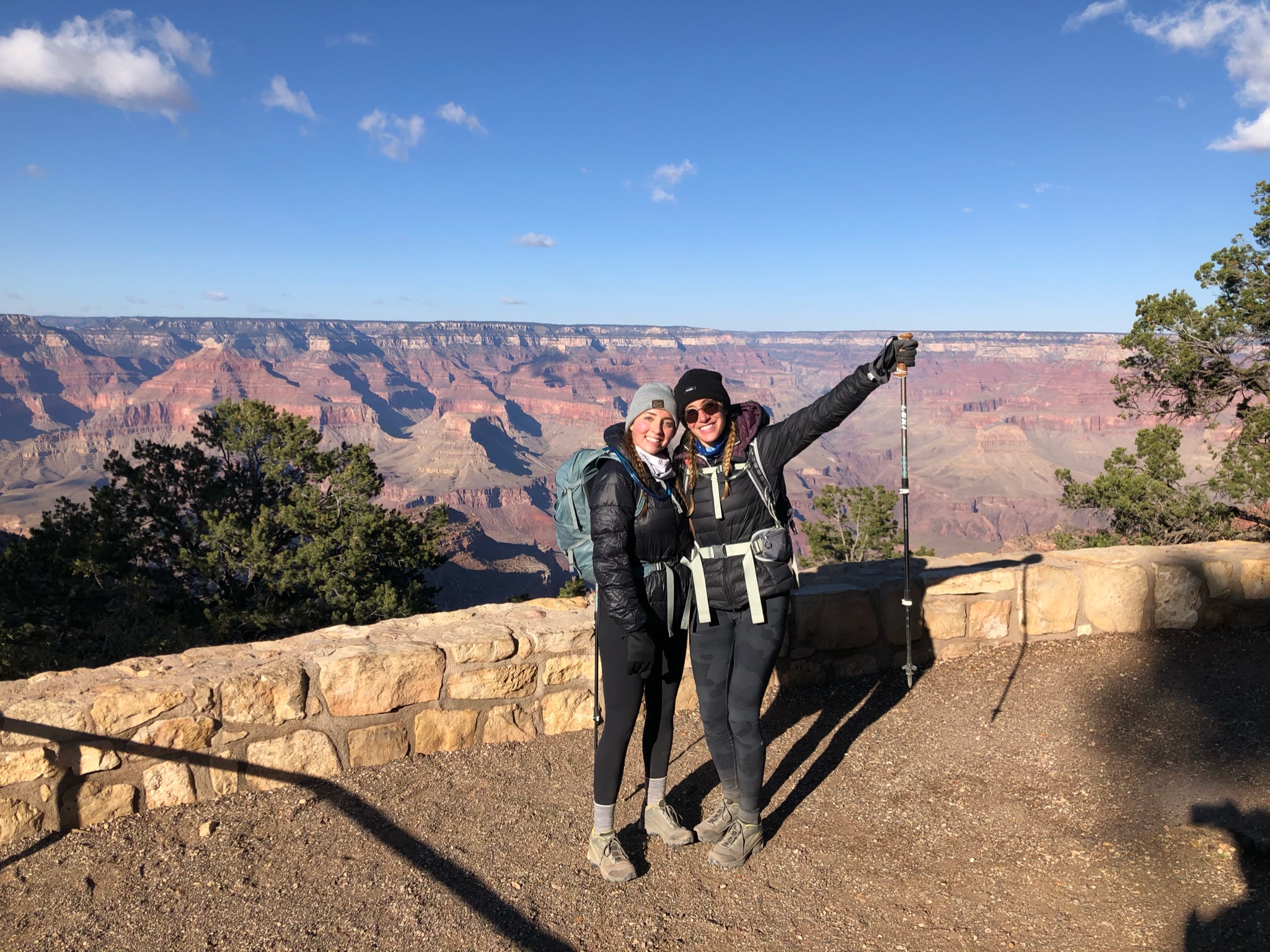 Hikers on South Rim after successful crossing of Rim to Rim Grand Canyon.