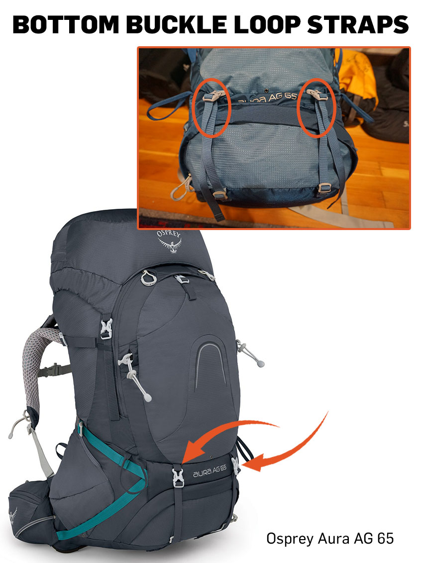 Osprey backpack bottom buckle loop straps.