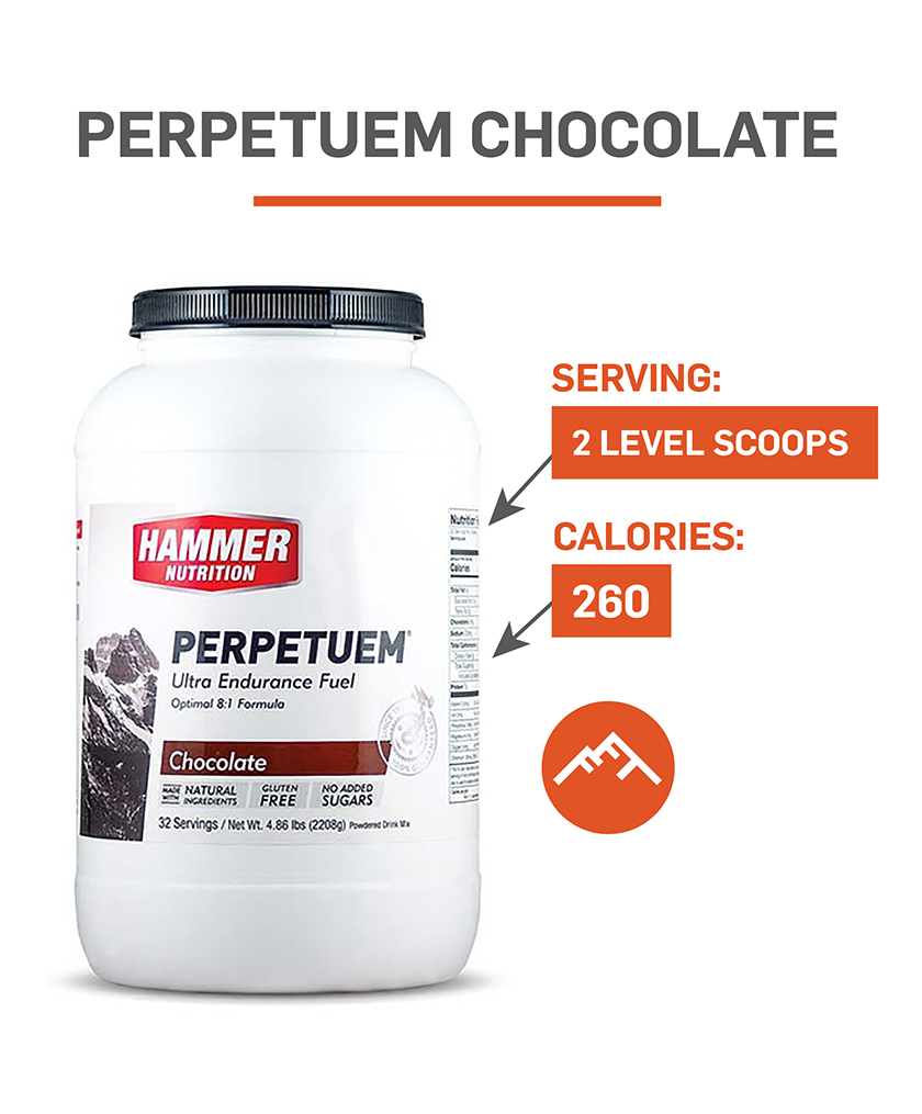 Hammer Nutrition's 260 calorie PERPETUEM drink helps prevent bonking on the trail.