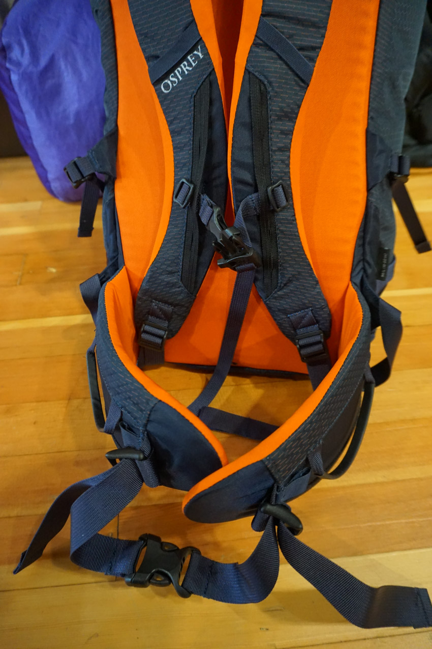 Hipbelt with thinner padding on Osprey Mutant mountaineering backpack.