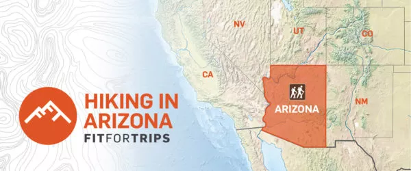 State of Arizona highlighted for hiking on United States map.