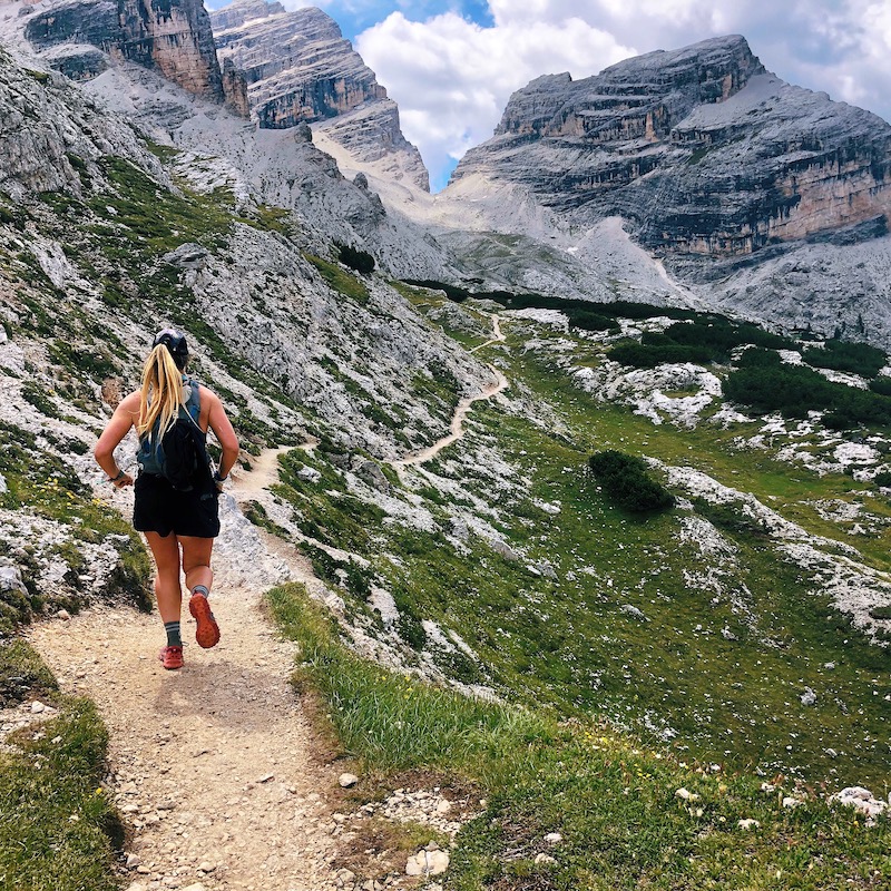 Liz Gill leading a Runcation Travel trip in the Italian Dolomites.