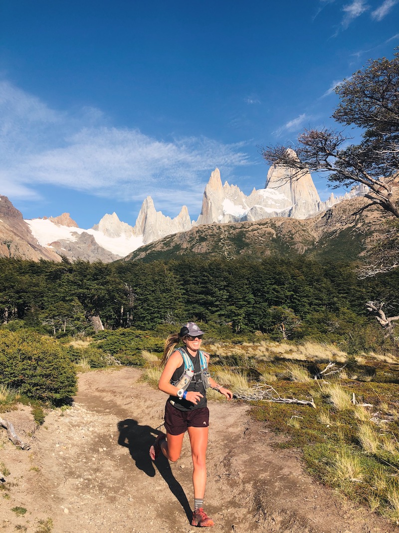 Female trail running in Patagonia Argentina.