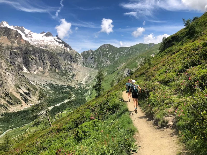 Trail runners on a Tour du Mont Blanc trail.