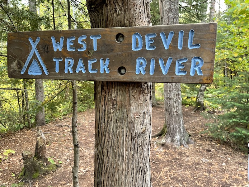 West Devil Track Campsite sign on Superior Hiking Trail.