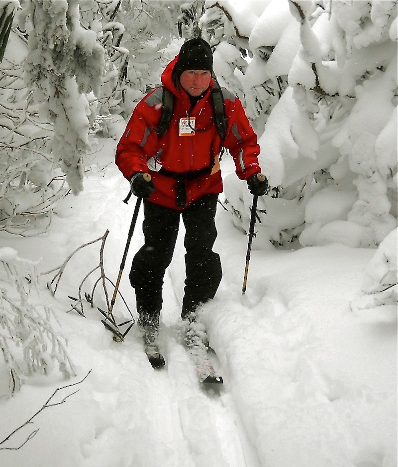 Skier skiing the Appalachian Trail on Roan Mountain, North Carolina.