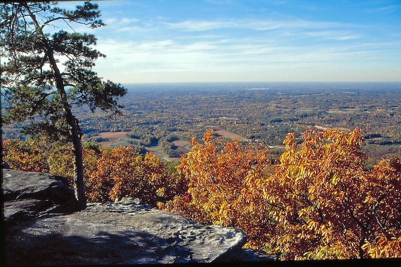 Autumn color clifftop in the central Piedmont flatlands of North Carolina.