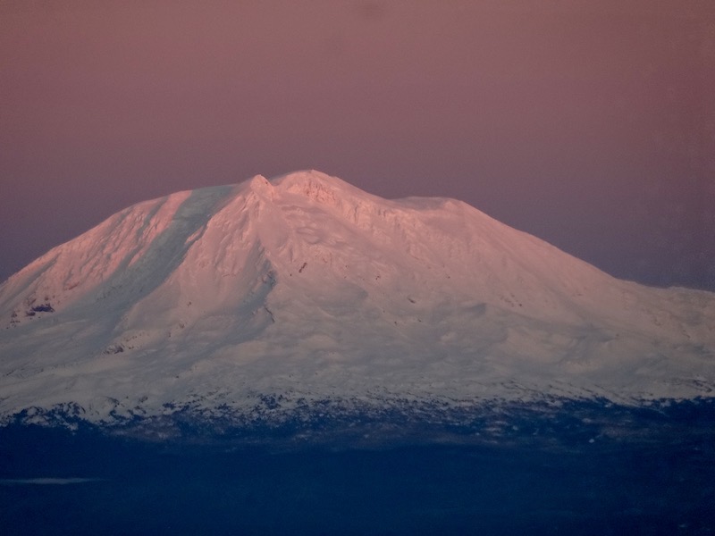 Alpenglow viewed on Mount Adams from Mount St. Helens.